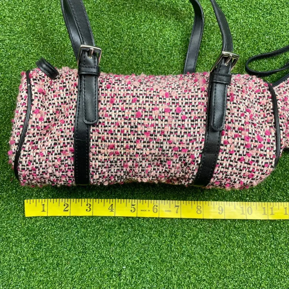 Vintage Amanda Smith Pink Tweed Barrel Bag with Coin Purse
